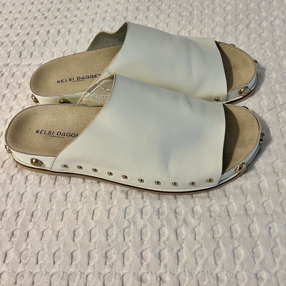 Kelsi Dagger White Mules with Sleek Strap
